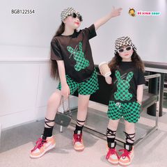 Bộ thun in thỏ quần caro dễ thương cho bé gái BGB122553