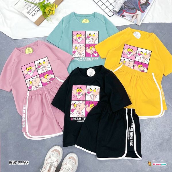 Bộ thun ĐÙI in báo hồng dễ thương cho bé gái BGB122266