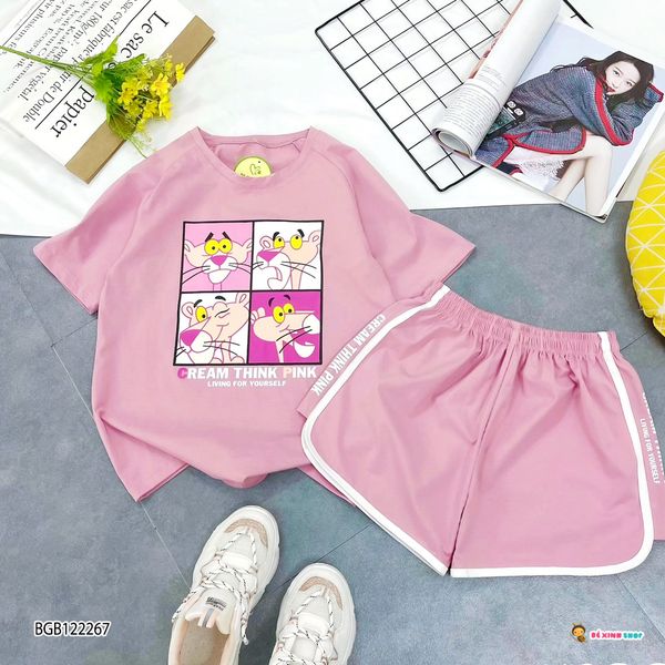 Bộ thun ĐÙI in báo hồng dễ thương cho bé gái BGB122266