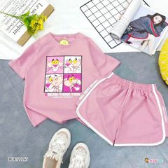 Bộ thun ĐÙI in báo hồng dễ thương cho bé gái BGB122266