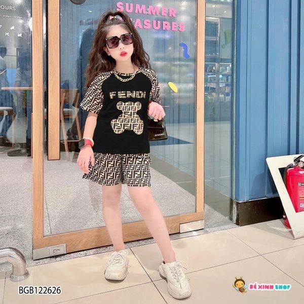 Bộ thun gấu Fendi dễ thương cho bé gái BGB122626