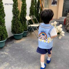 Bộ thun in gấu nơ cà vạt dễ thương cho bé trai & bé gái BTB27498