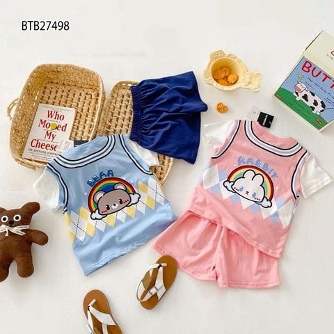 [XẢ KHO] Bộ thun in gấu nơ cà vạt dễ thương cho bé trai & bé gái BTB27498