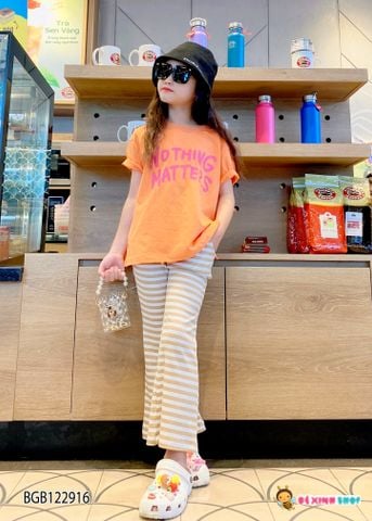 Set áo chữ NOTHING quần loe sọc dễ thương cho bé gái BGB122915