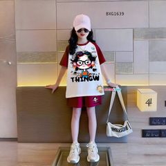 Bộ thun áo raplang in bé gái tóc xù dễ thương cho bé gái BXG1638