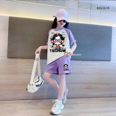 Bộ thun áo raplang in bé gái tóc xù dễ thương cho bé gái BXG1638