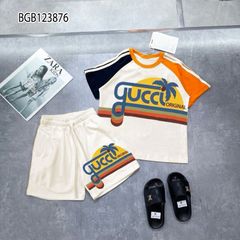 Bộ thun ĐÙI tay phối màu Gucc dễ thương cho bé gái BGB123876