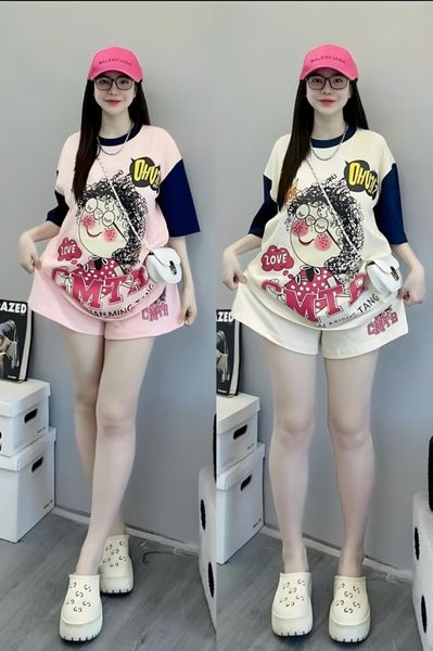 Đồ bộ thun cotton bé tóc xù dễ thương cho bé gái BXG767