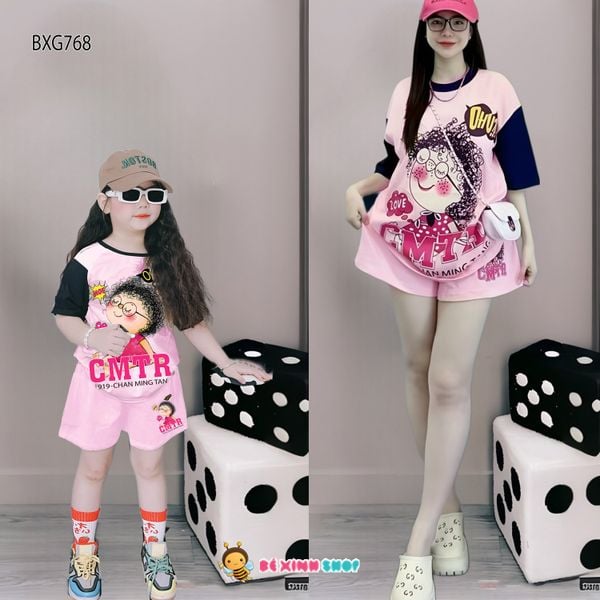 Đồ bộ thun cotton bé tóc xù dễ thương cho bé gái BXG767