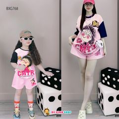 Đồ bộ thun cotton bé tóc xù dễ thương cho bé gái BXG767