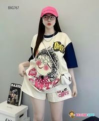 Đồ bộ thun cotton bé tóc xù dễ thương cho bé gái BXG767