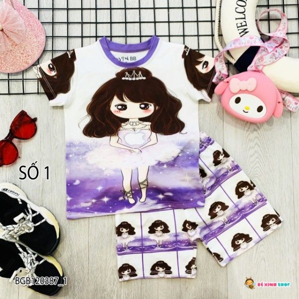 [XẢ KHO] Bộ thun lạnh 3D hình Chibi dễ thương cho bé gái BGB120387