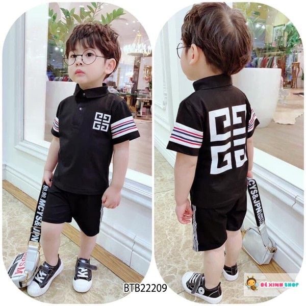 [XẢ KHO] Bộ thun cổ trụ hoa văn dễ thương cho bé trai BTB22208