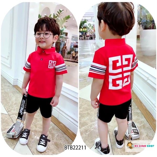 [XẢ KHO] Bộ thun cổ trụ hoa văn dễ thương cho bé trai BTB22208