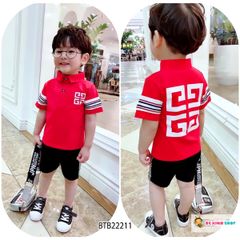 [XẢ KHO] Bộ thun cổ trụ hoa văn dễ thương cho bé trai BTB22208