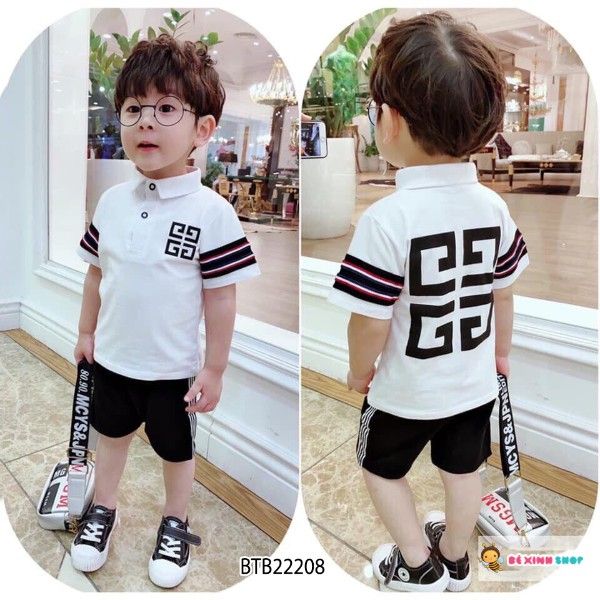 [XẢ KHO] Bộ thun cổ trụ hoa văn dễ thương cho bé trai BTB22208