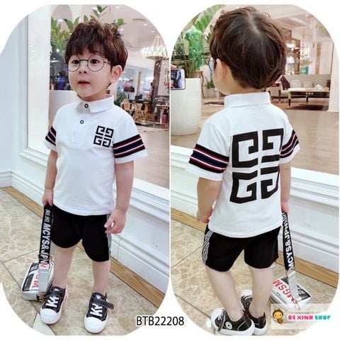 [XẢ KHO] Bộ thun cổ trụ hoa văn dễ thương cho bé trai BTB22208