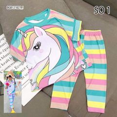 Bộ thun lạnh 3D quần dài CẦU VỒNG dễ thương cho bé gái BGB121827