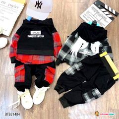 [XẢ KHO]  Set áo nón đôi cánh phối vải caro dễ thương cho bé trai BTB21483