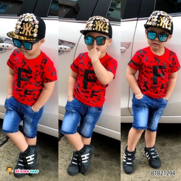[XẢ KHO] Set jeans áo in chữ F dễ thương cho bé trai BTB21292