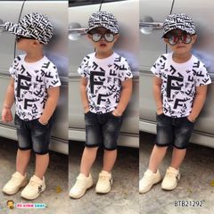 [XẢ KHO] Set jeans áo in chữ F dễ thương cho bé trai BTB21292