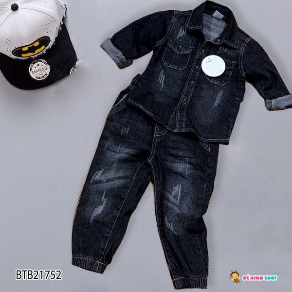 [XẢ KHO] Set jeans wash dài tay dễ thương cho bé BTB21751