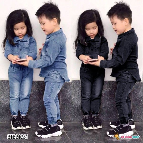 [XẢ KHO] Set jeans wash dài tay dễ thương cho bé BTB21751