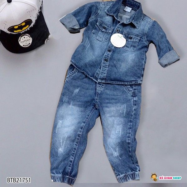 [XẢ KHO] Set jeans wash dài tay dễ thương cho bé BTB21751