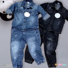 [XẢ KHO] Set jeans wash dài tay dễ thương cho bé BTB21751