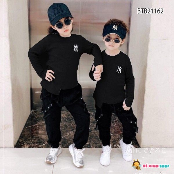 [XẢ KHO] Bộ dài tay lệch tà NY dễ thương cho bé trai BTB21161