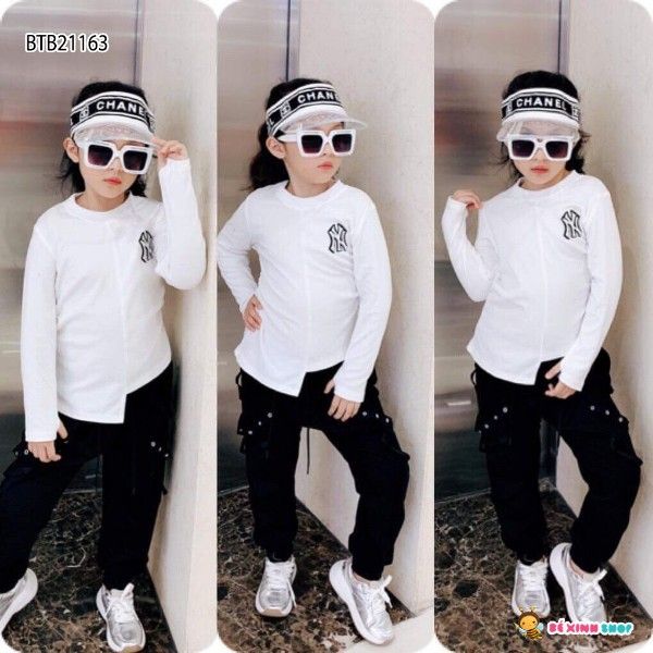 [XẢ KHO] Bộ dài tay lệch tà NY dễ thương cho bé trai BTB21161