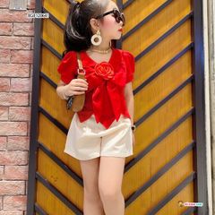 [XẢ KHO] Set áo nơ to quần sort dễ thương cho bé gái BGB120641