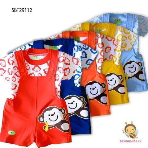 Bộ áo rời kèm yếm thêu khỉ dễ thương cho bé sơ sinh 3,6,9,12 tháng SBT29111