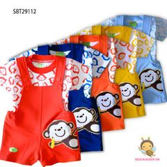 Bộ áo rời kèm yếm thêu khỉ dễ thương cho bé sơ sinh 3,6,9,12 tháng SBT29111