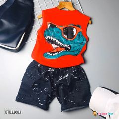 [XẢ KHO] Bộ thun khủng long quần giả jeans dễ thương cho bé trai BTB22081