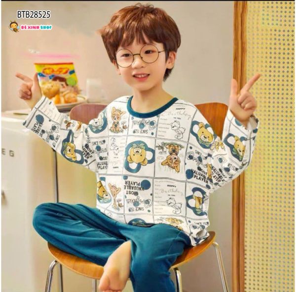 Set thun dài tay hoạ tiết gấu dễ thương cho bé trai BTB28523