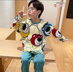 Set thun dài tay hoạ tiết gấu dễ thương cho bé trai BTB28523