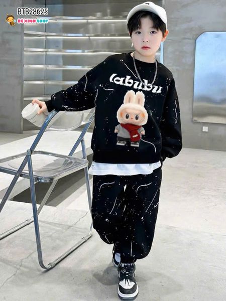 [XẢ KHO] Set dài tay in charm hoạ tiết Labubu nổi nhẹ dễ thương cho bé trai BTB28624