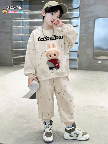 [XẢ KHO] Set dài tay in charm hoạ tiết Labubu nổi nhẹ dễ thương cho bé trai BTB28624