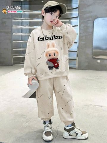 [XẢ KHO] Set dài tay in charm hoạ tiết Labubu nổi nhẹ dễ thương cho bé trai BTB28624