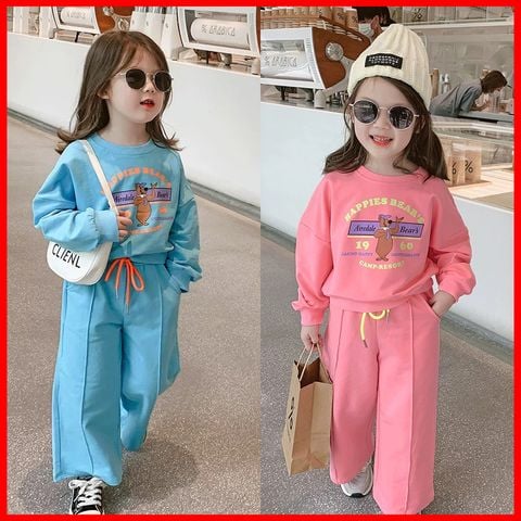 Bộ DÀI TAY in gấu ỐNG RỘNG dễ thương cho bé gái BXG251