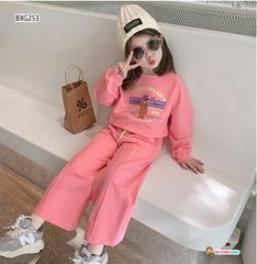 Bộ DÀI TAY in gấu ỐNG RỘNG dễ thương cho bé gái BXG251