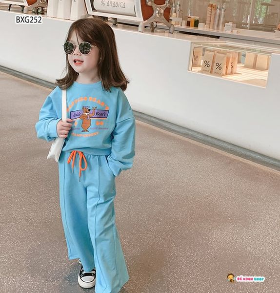 Bộ DÀI TAY in gấu ỐNG RỘNG dễ thương cho bé gái BXG251