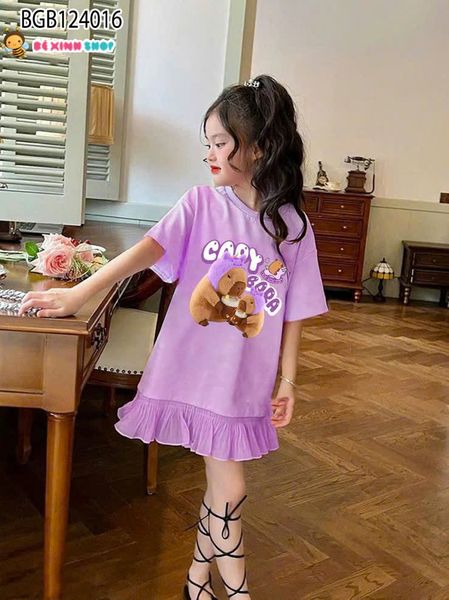 Đầm suông phối bèo Capy bara dễ thương cho bé gái BGB124016