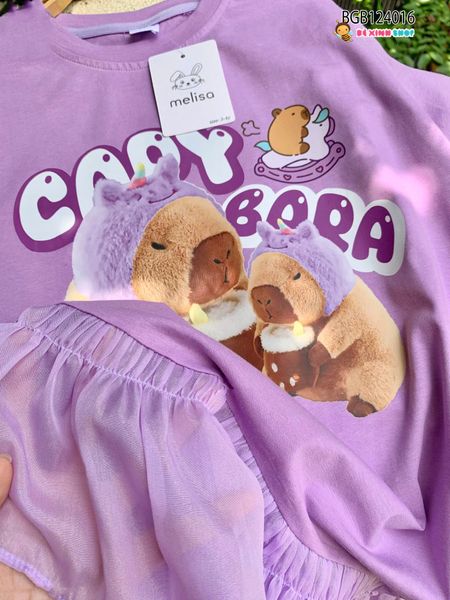 Đầm suông phối bèo Capy bara dễ thương cho bé gái BGB124016