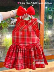 Đầm sát nách caro đính nơ (KÈM CÀI) dễ thương cho bé gái DGB124068