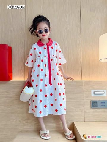 Đầm cổ sen phối bi dễ thương cho bé gái DGB292507