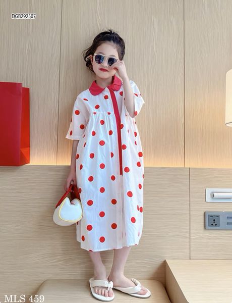 Đầm cổ sen phối bi dễ thương cho bé gái DGB292507