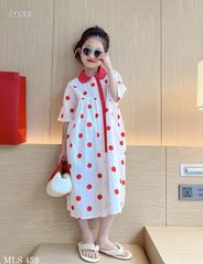 Đầm cổ sen phối bi dễ thương cho bé gái DGB292507