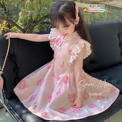 Đầm cổ tàu tay  cánh  tiên  in  bèo hồng dễ thương cho bé gái BGB124008